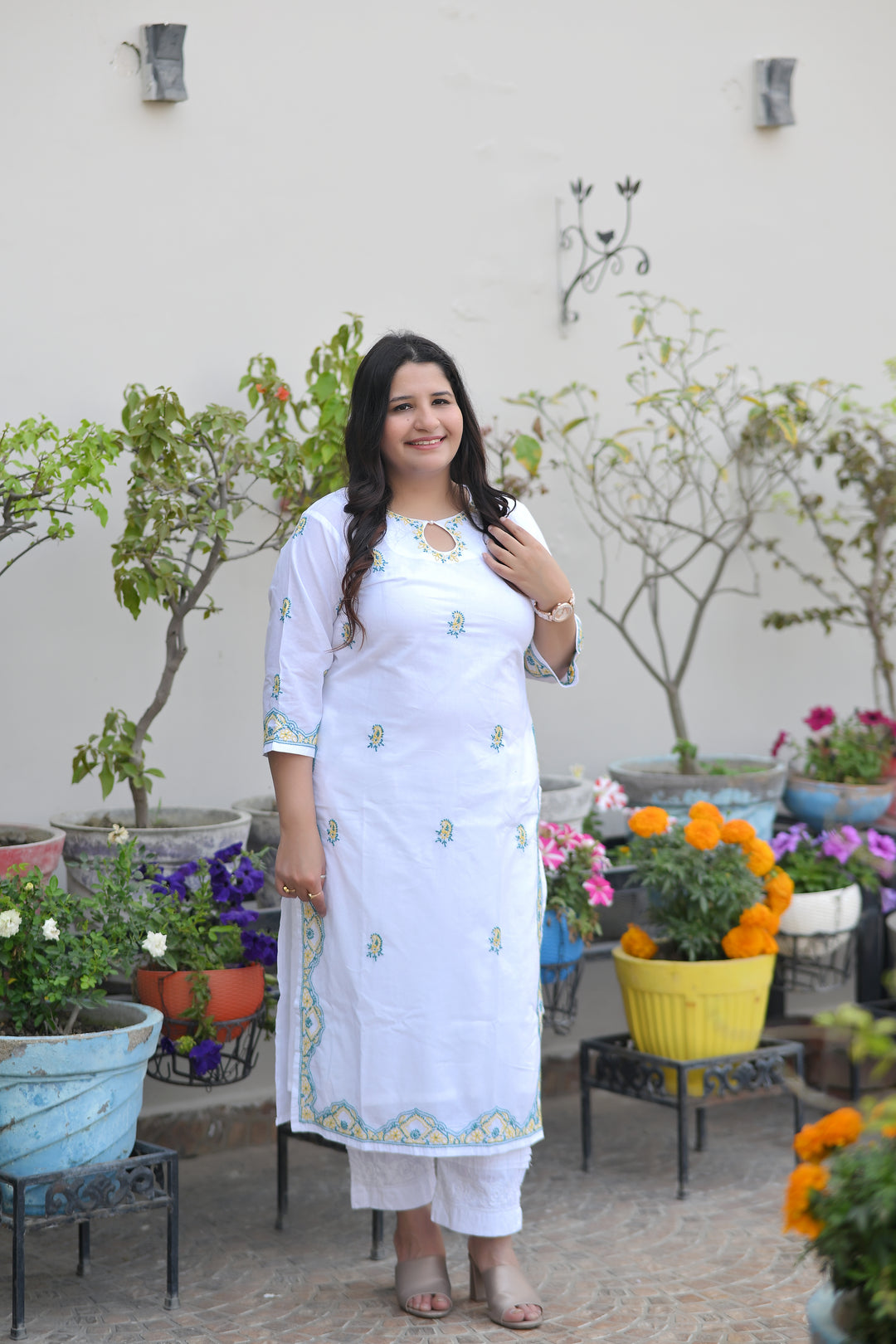 White Cotton Chikankari Kurta-Custom Made
