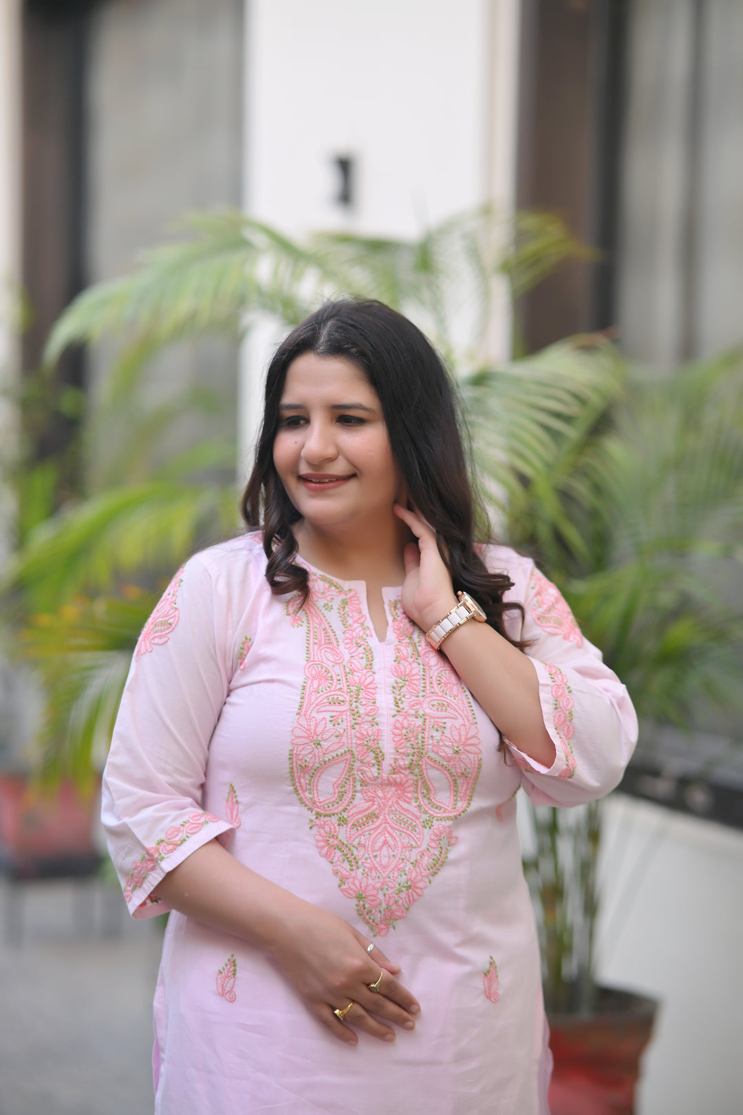 Baby Pink Cotton Chikankari Kurta-Custom Made
