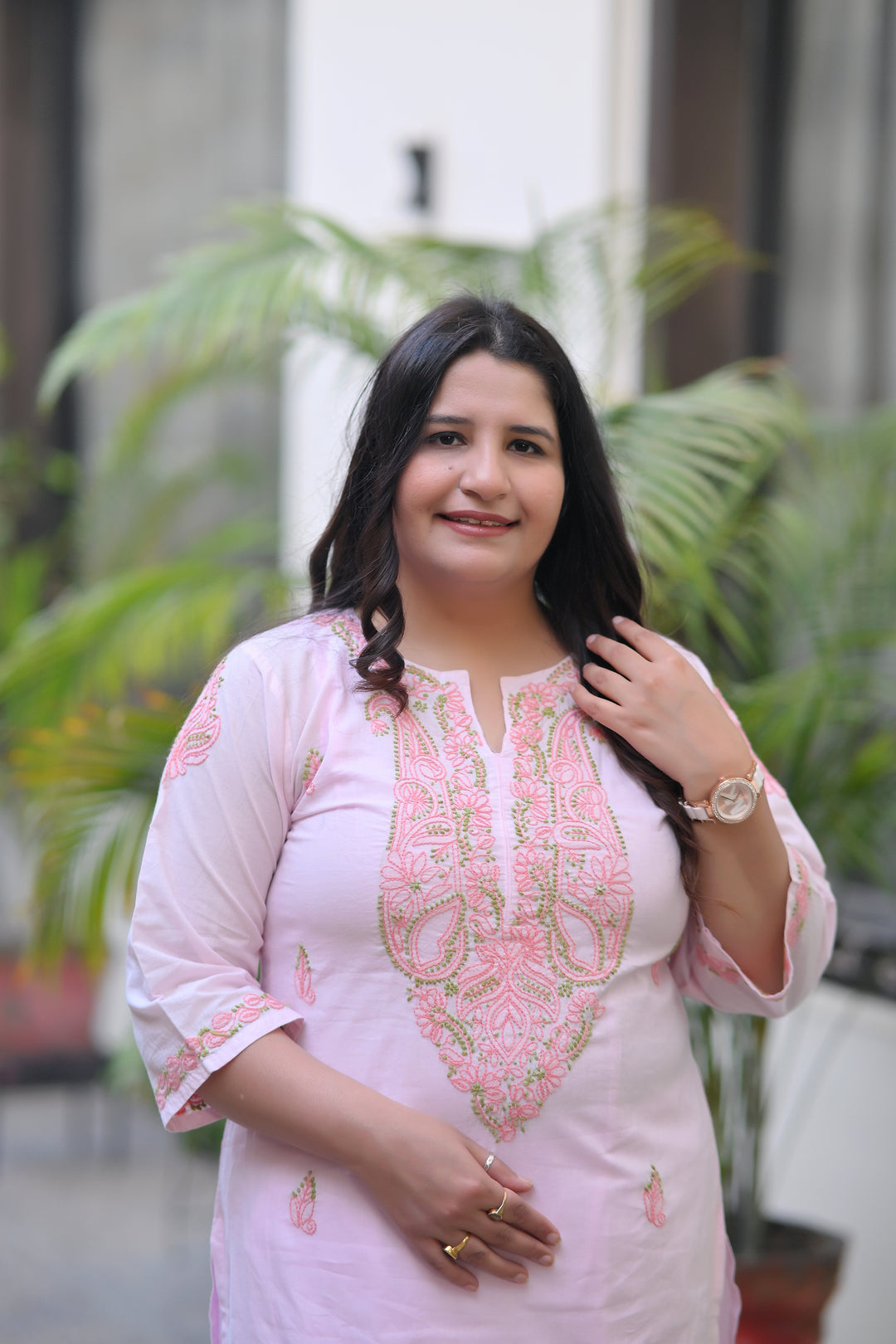 Baby Pink Cotton Chikankari Kurta-Custom Made