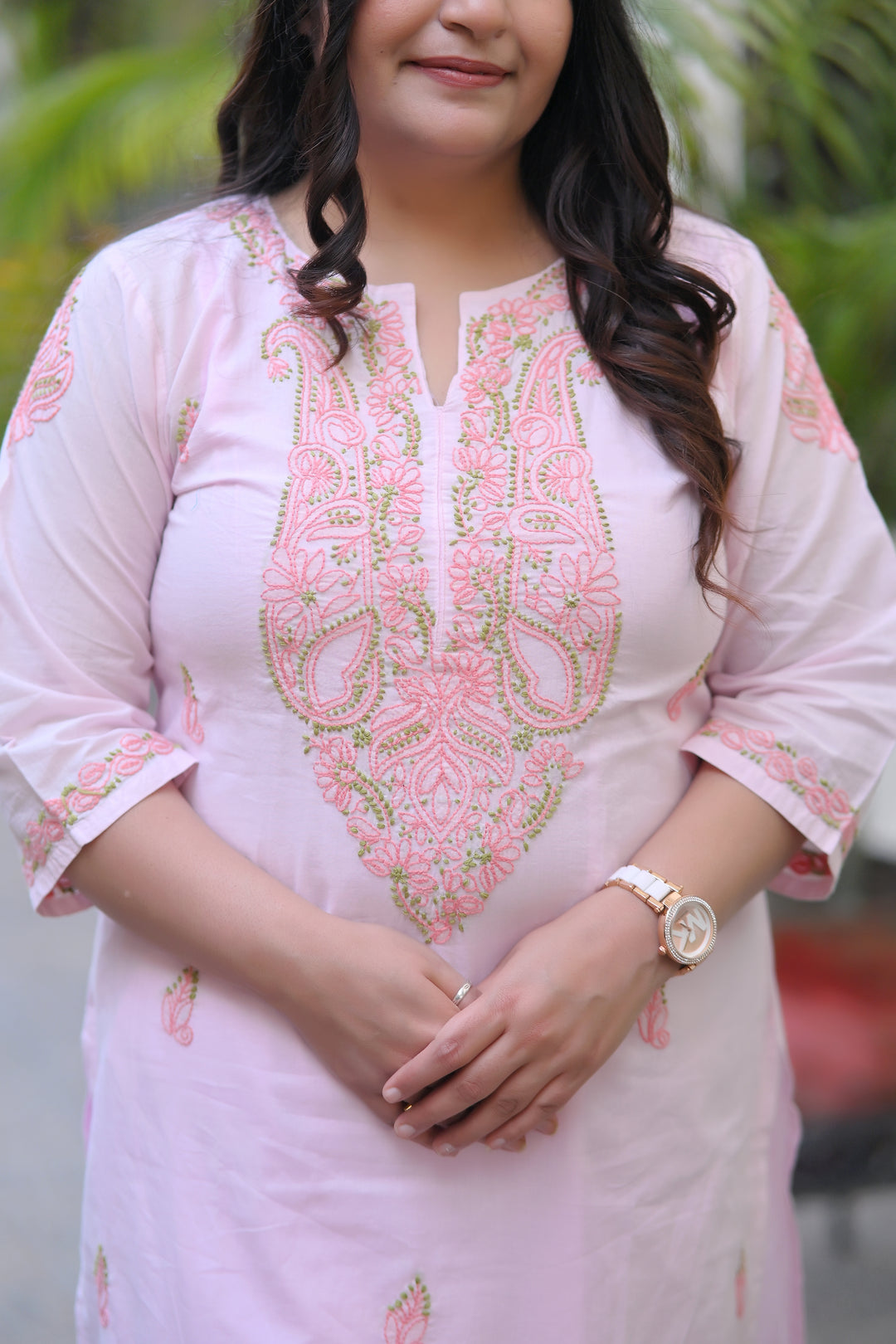 Baby Pink Cotton Chikankari Kurta-Custom Made