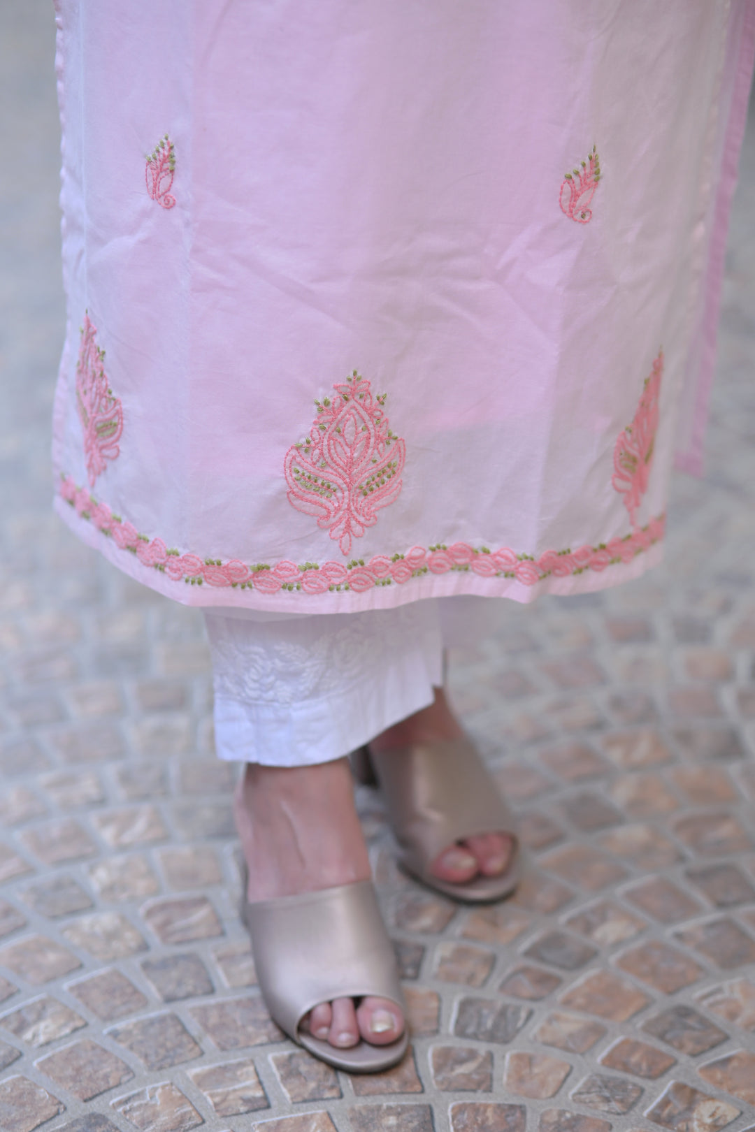 Baby Pink Cotton Chikankari Kurta-Custom Made