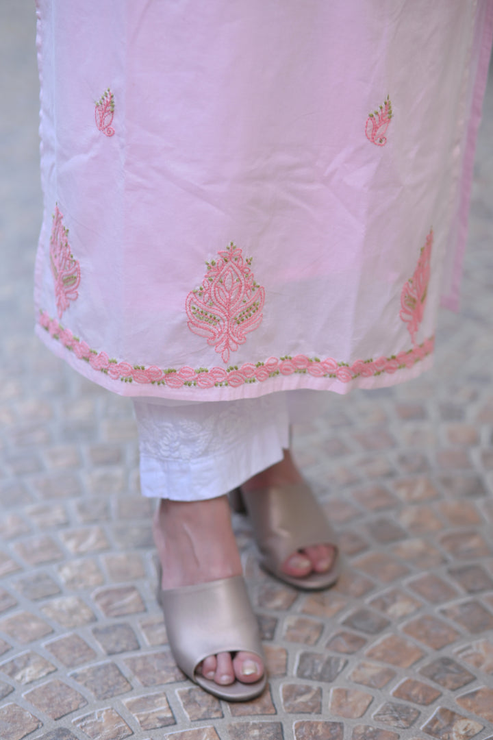Baby Pink Cotton Chikankari Kurta-Custom Made