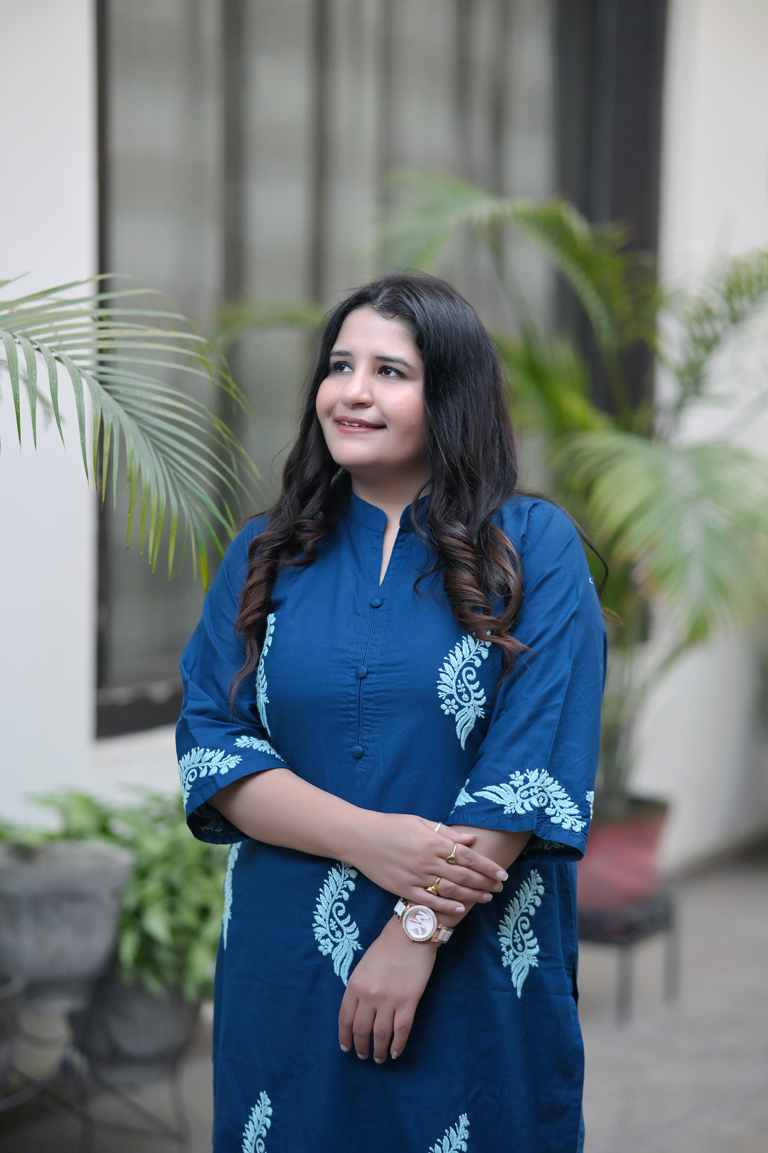 Peacock Blue Cotton Kurta Pant Set - Custom Made