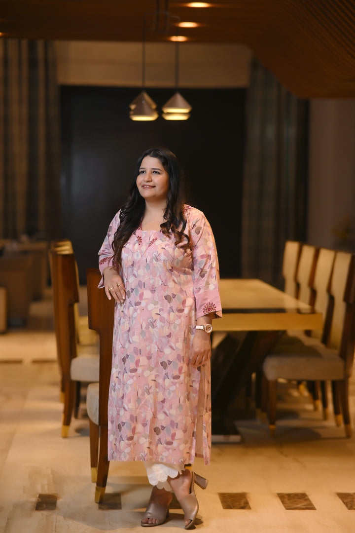 Mauve Modal Cotton Printed Chikankari Kurta