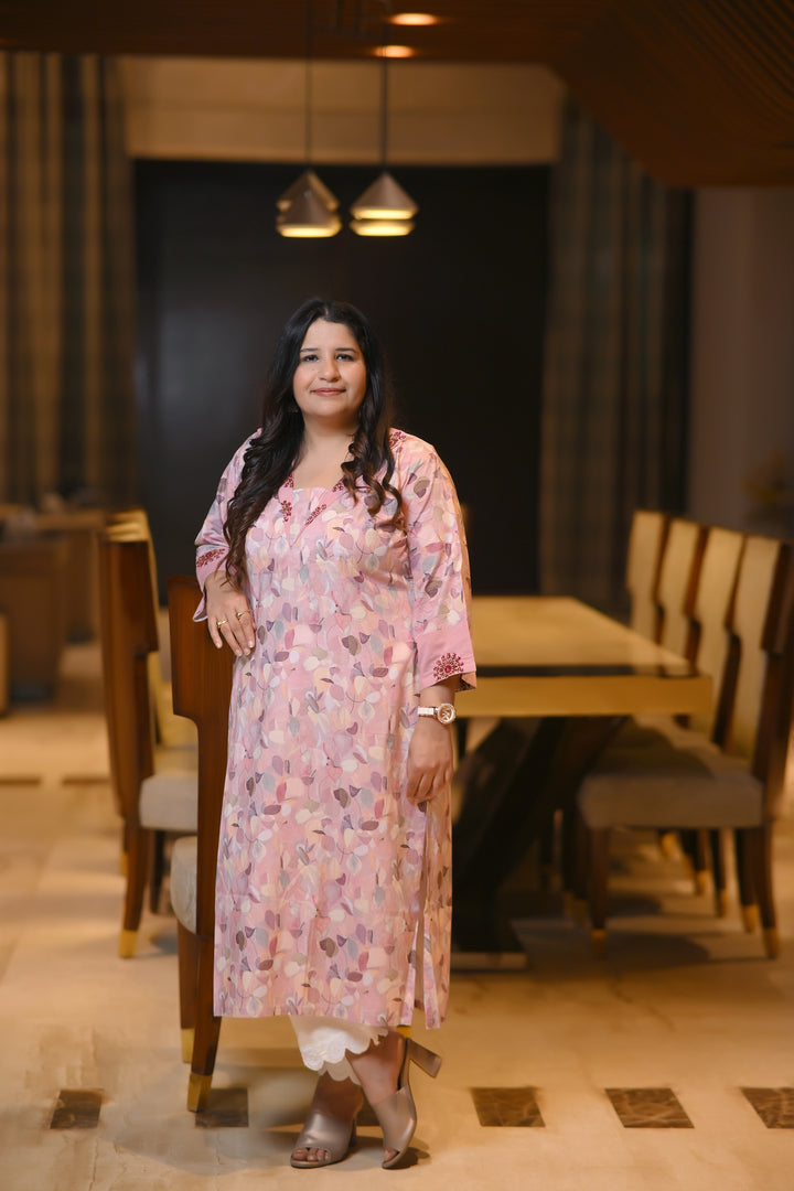 Mauve Modal Cotton Printed Chikankari Kurta