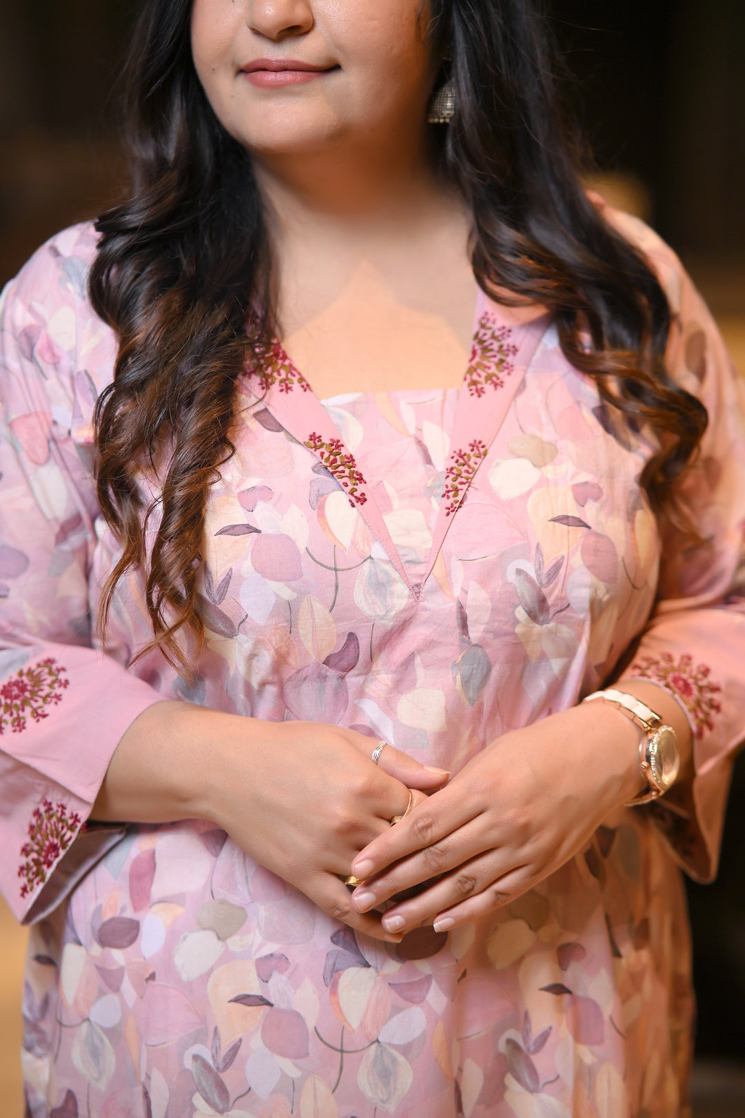 Mauve Modal Cotton Printed Chikankari Kurta