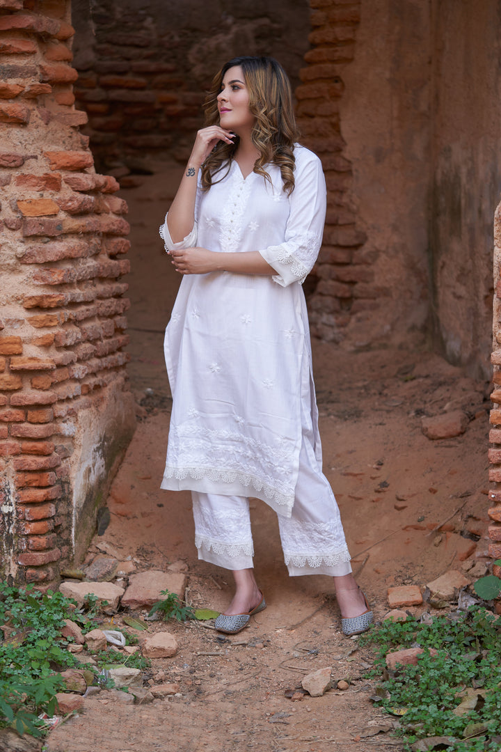 White Chikankari Co-Ord Set