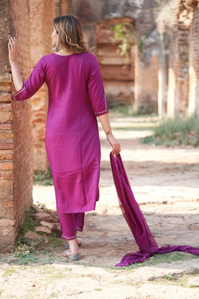 Onion Pink Rayon Chikankari Kurta Pant Set