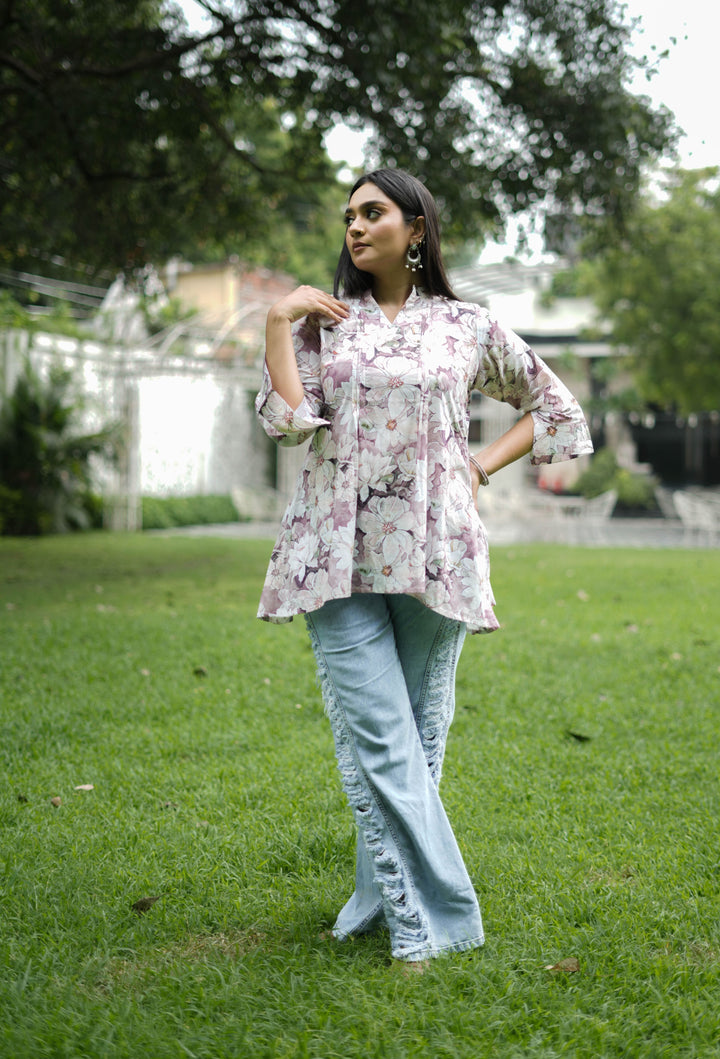 Mouve Printed Modal Cotton Short Kurta