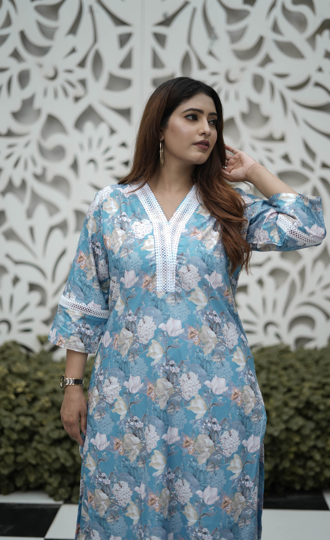 Blue Printed Modal Cotton Kurta With Pant Set