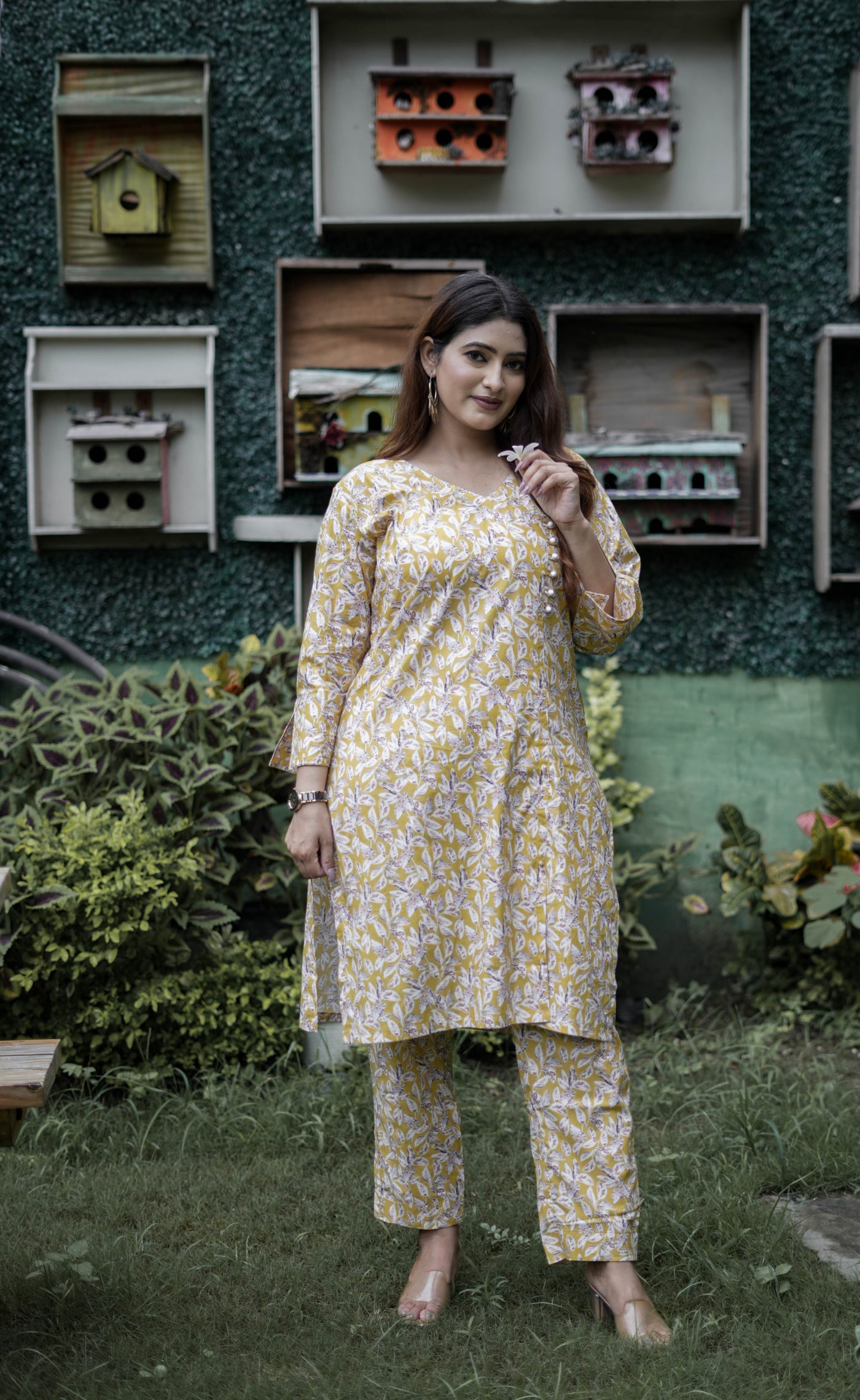 Mustard Printed Modal Cotton Kurta With Pant Set -Custom Made