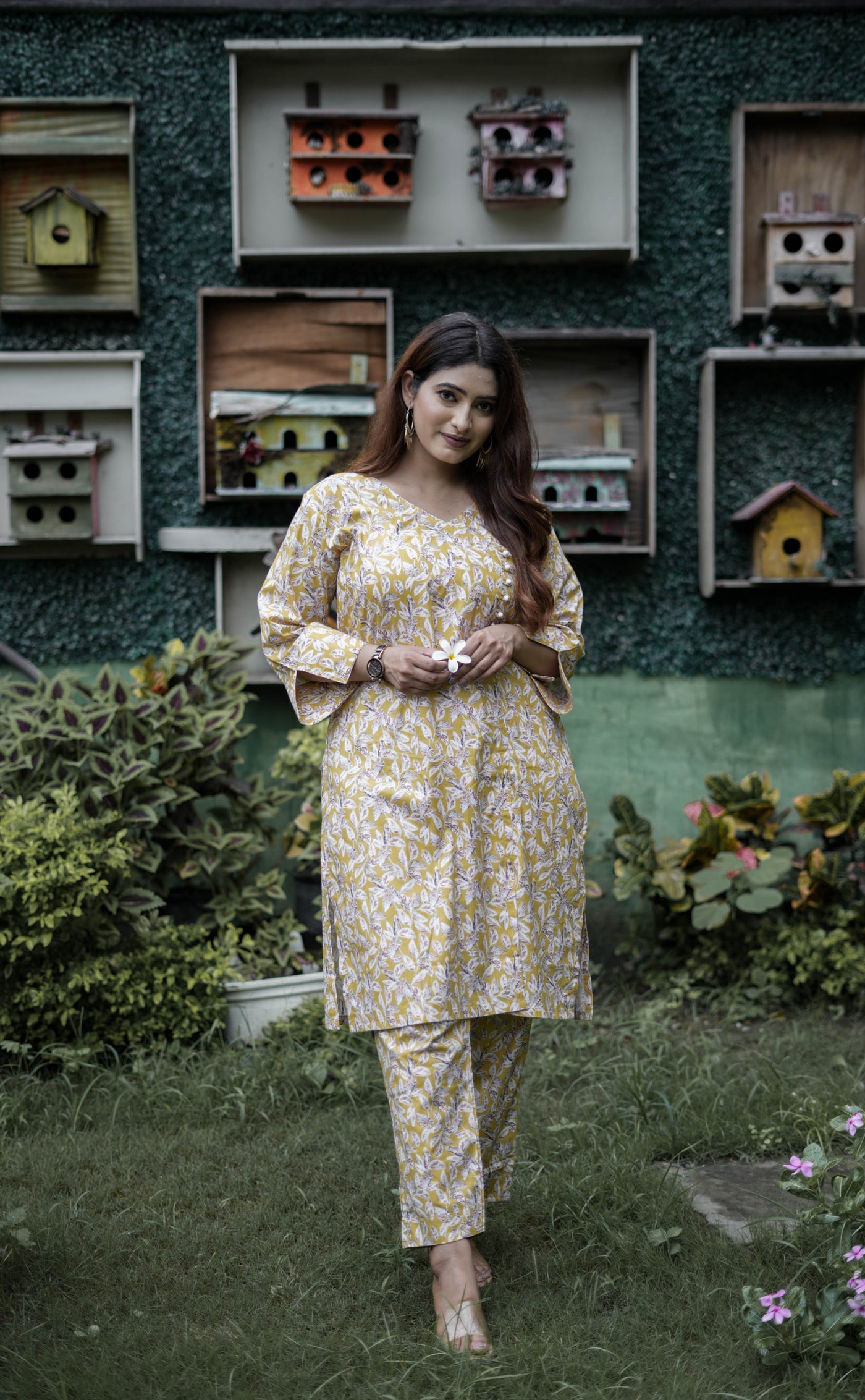 Mustard Printed Modal Cotton Kurta With Pant Set -Custom Made