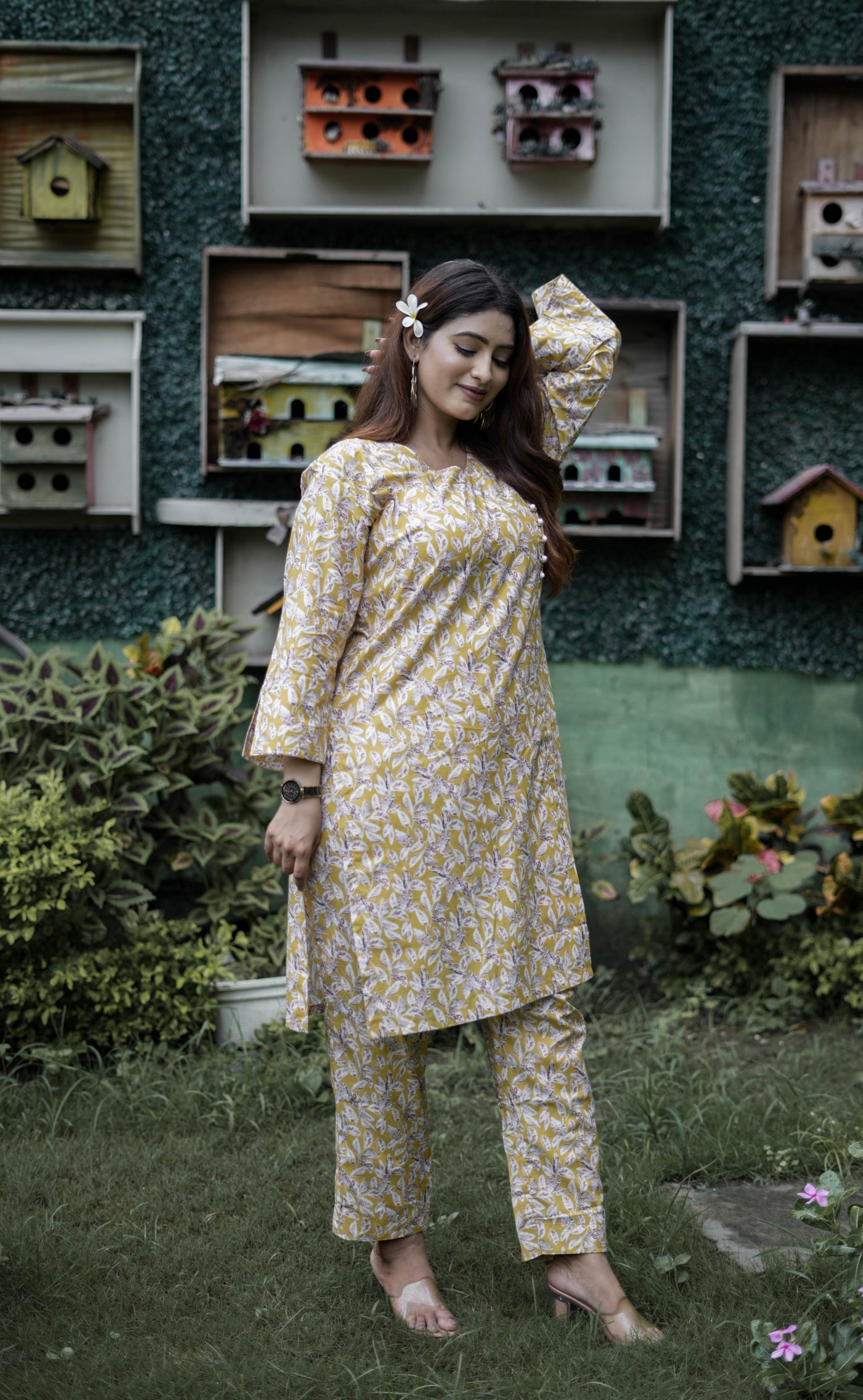 Mustard Printed Modal Cotton Kurta With Pant Set -Custom Made