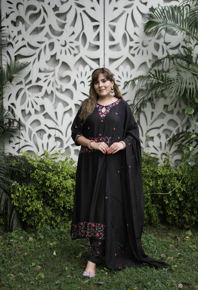 Black Chanderi Chikankari Suit Set-Custom Made