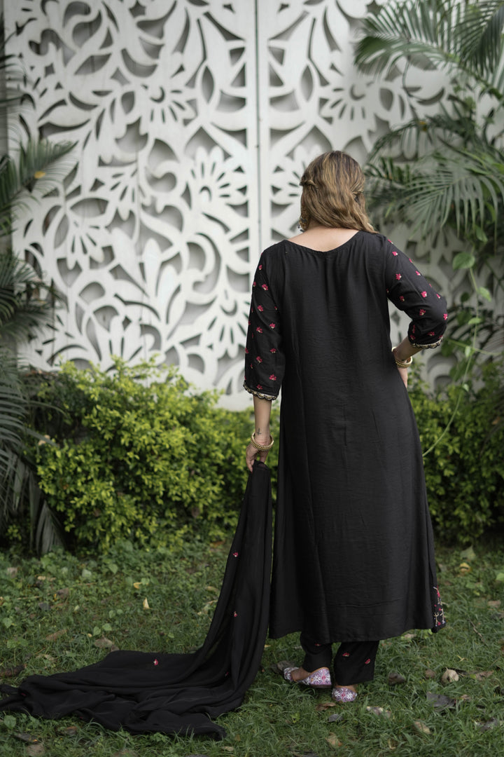 Black Chanderi Chikankari Suit Set-Custom Made