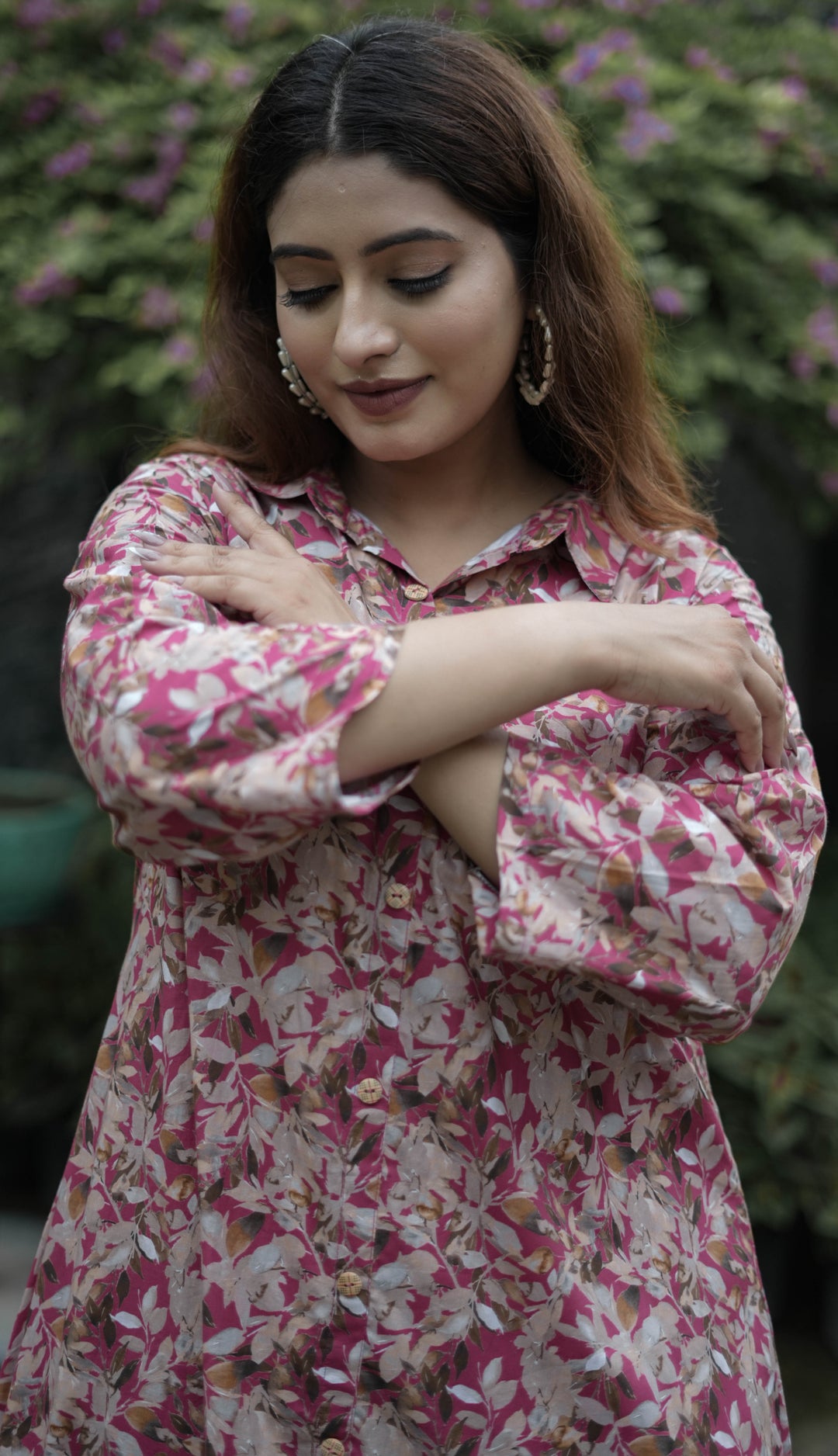 Dark Pink Printed Modal Cotton Kurta With Pant Set