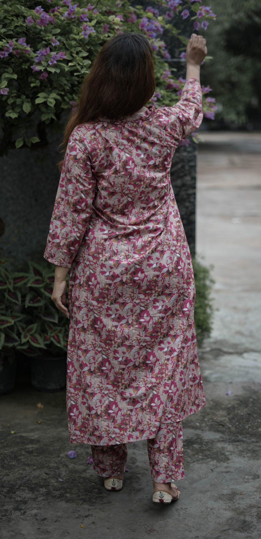 Dark Pink Printed Modal Cotton Kurta With Pant Set