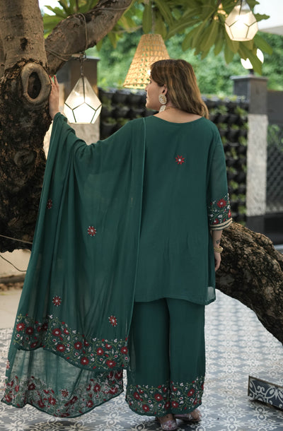 Dark Green Georgette Chikankari Suit Set-Custom Made