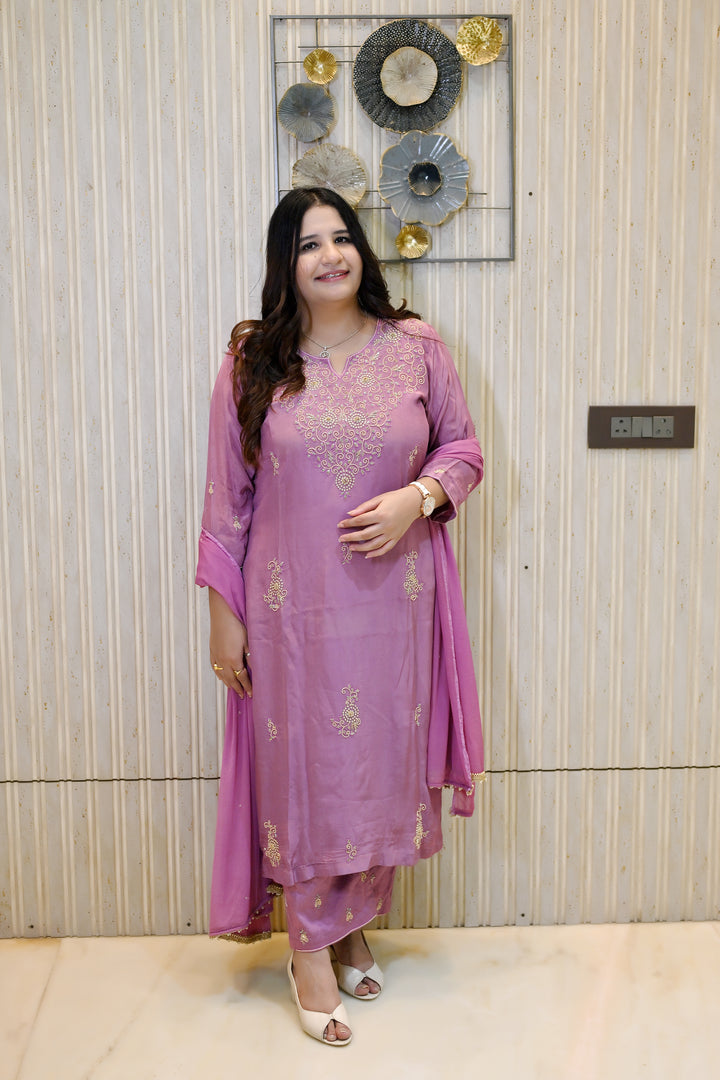 Mouve Hand Embroidered Suit Set-Custom Made