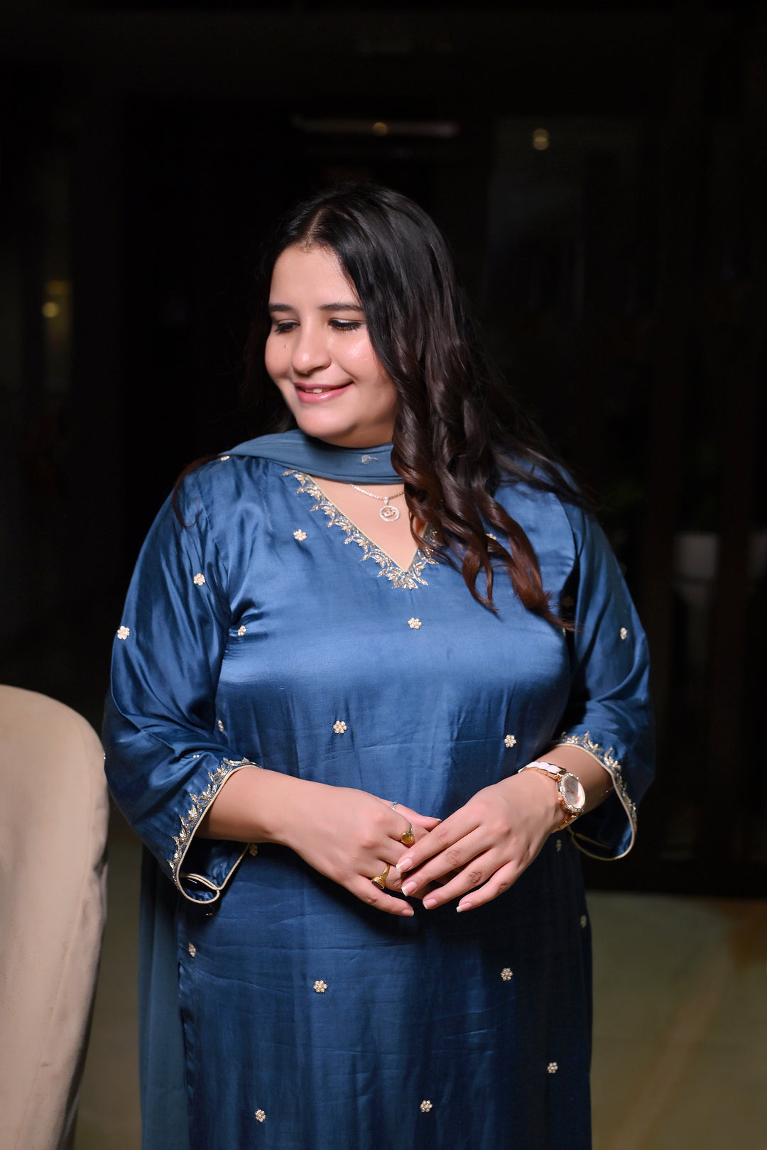 Blue Hand Embroidered Suit Set-Custom Made