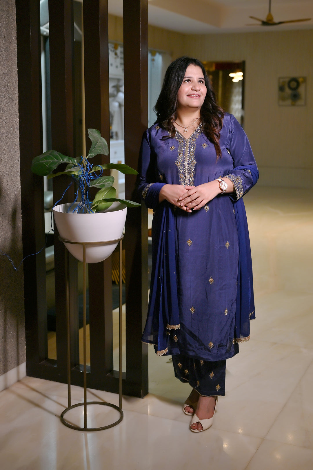 Navy Blue Hand Embroidered Suit Set-Custom Made