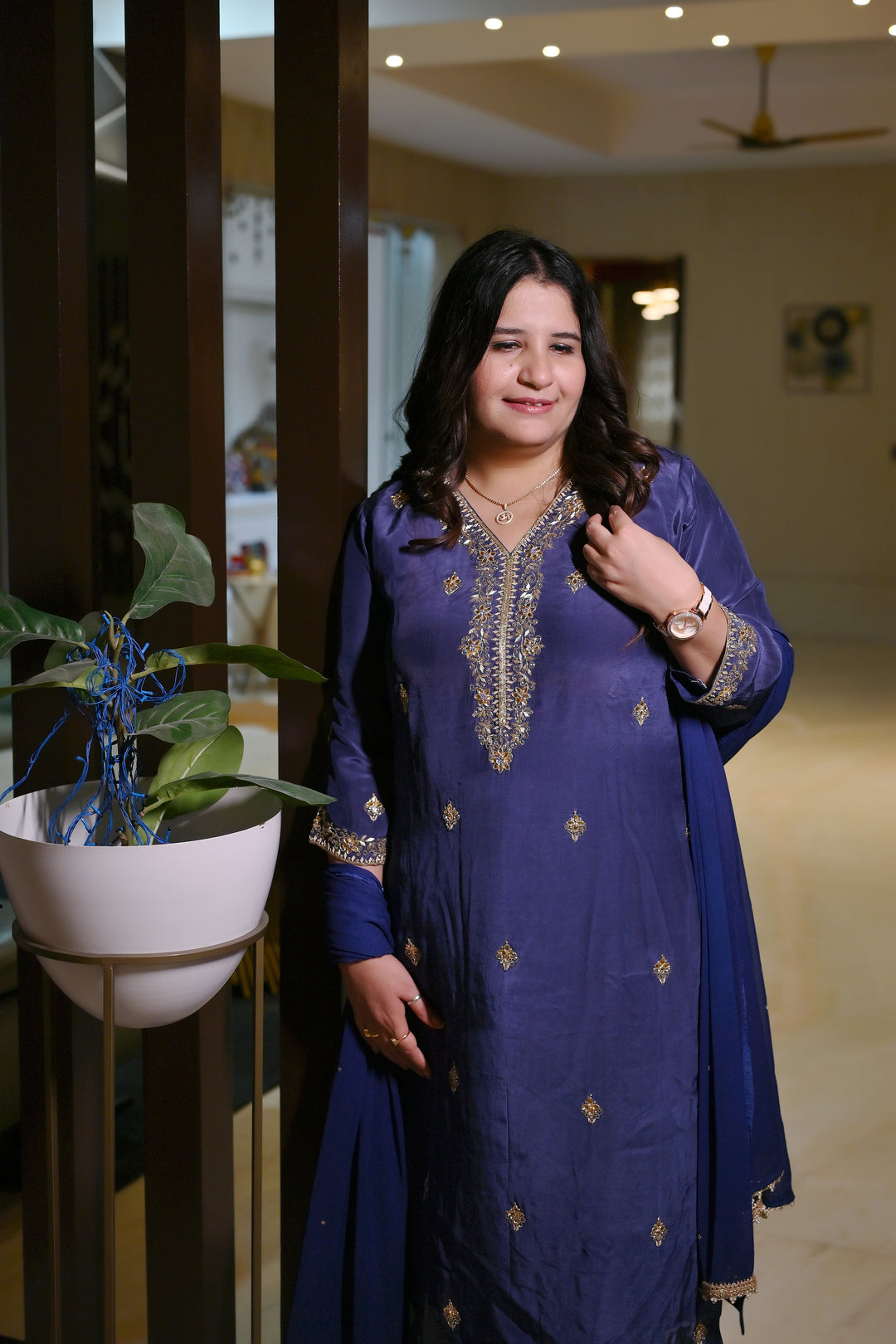 Navy Blue Hand Embroidered Suit Set-Custom Made