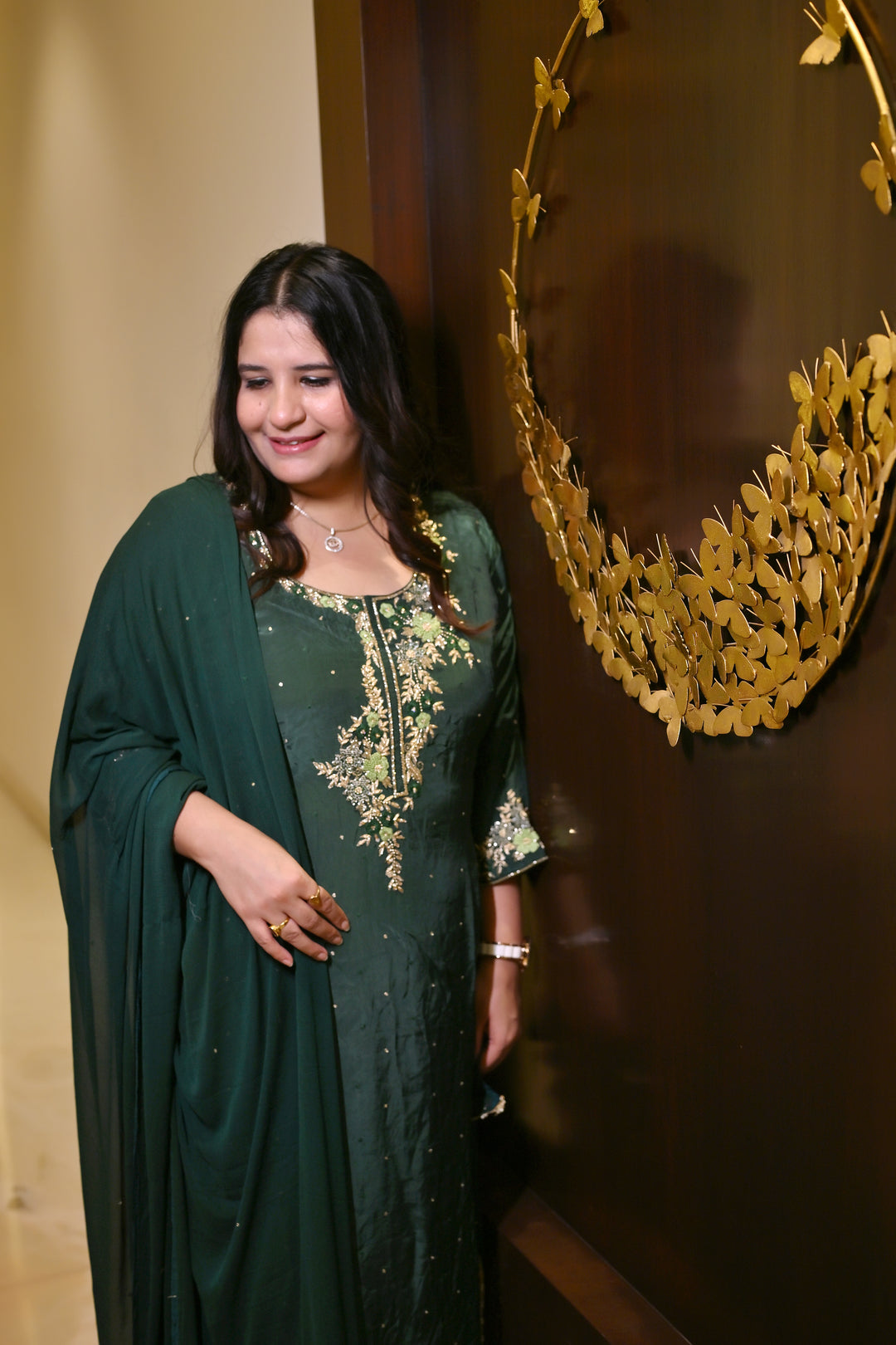 Dark Green Hand Embroidered Suit Set-Custom Made