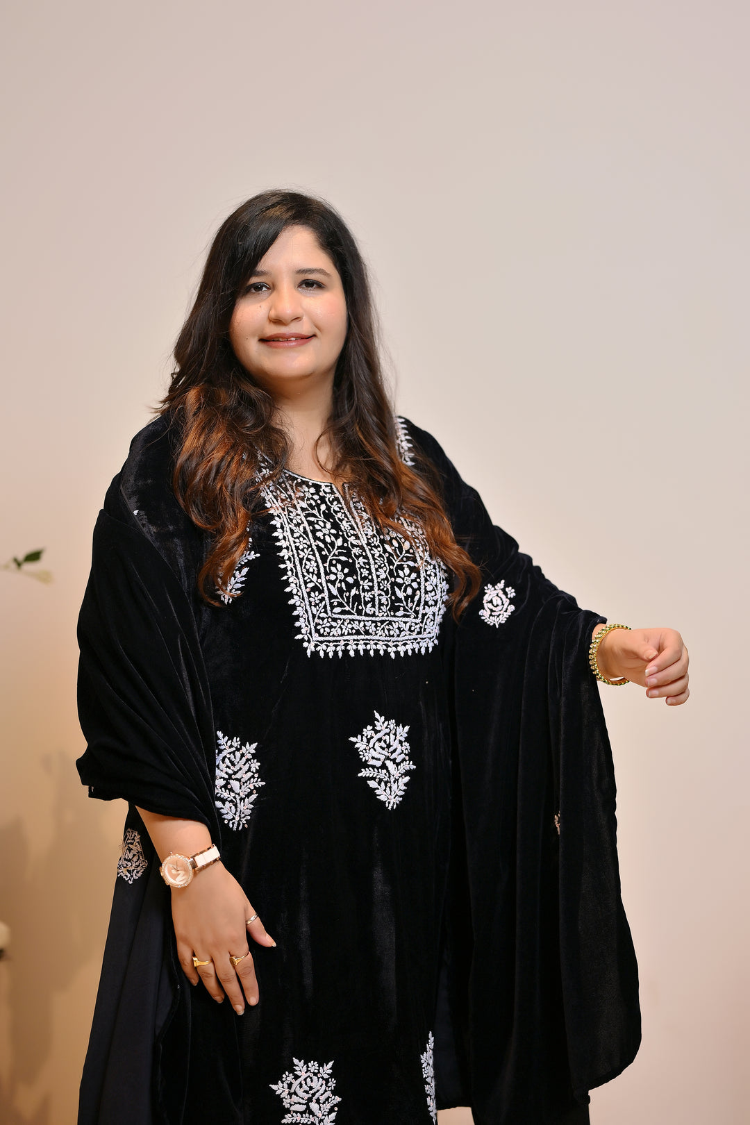 Black Velvet Chikankari Suit Set - Custom Made