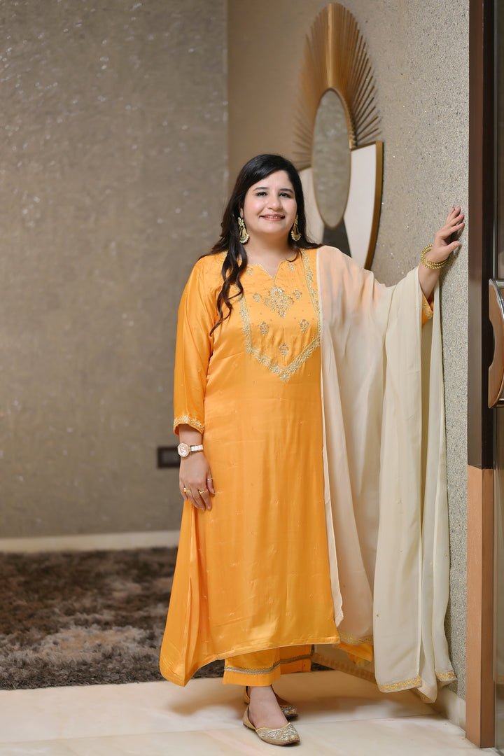 Yellow  Hand Embroidered Suit Set-Custom Made