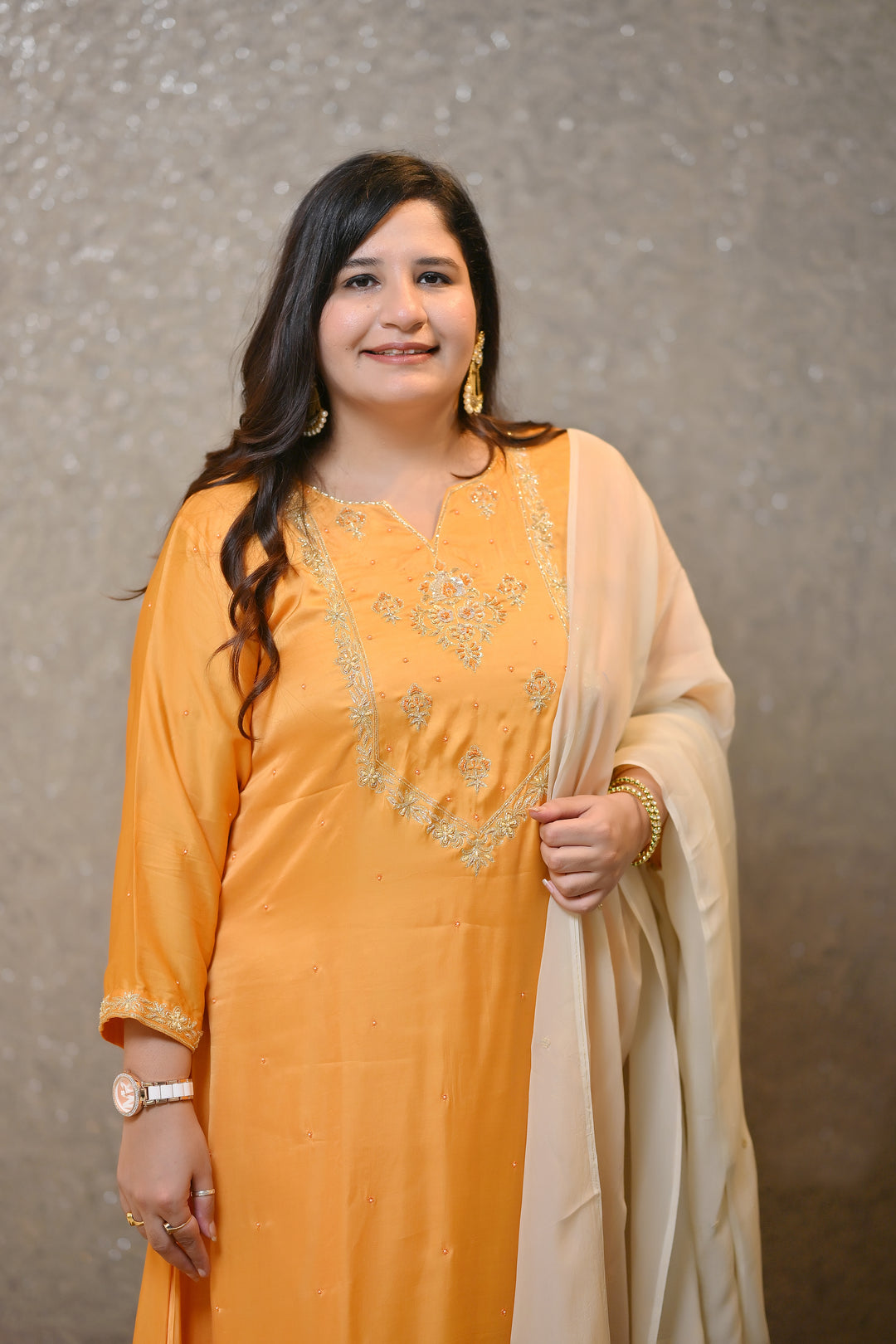 Yellow  Hand Embroidered Suit Set-Custom Made