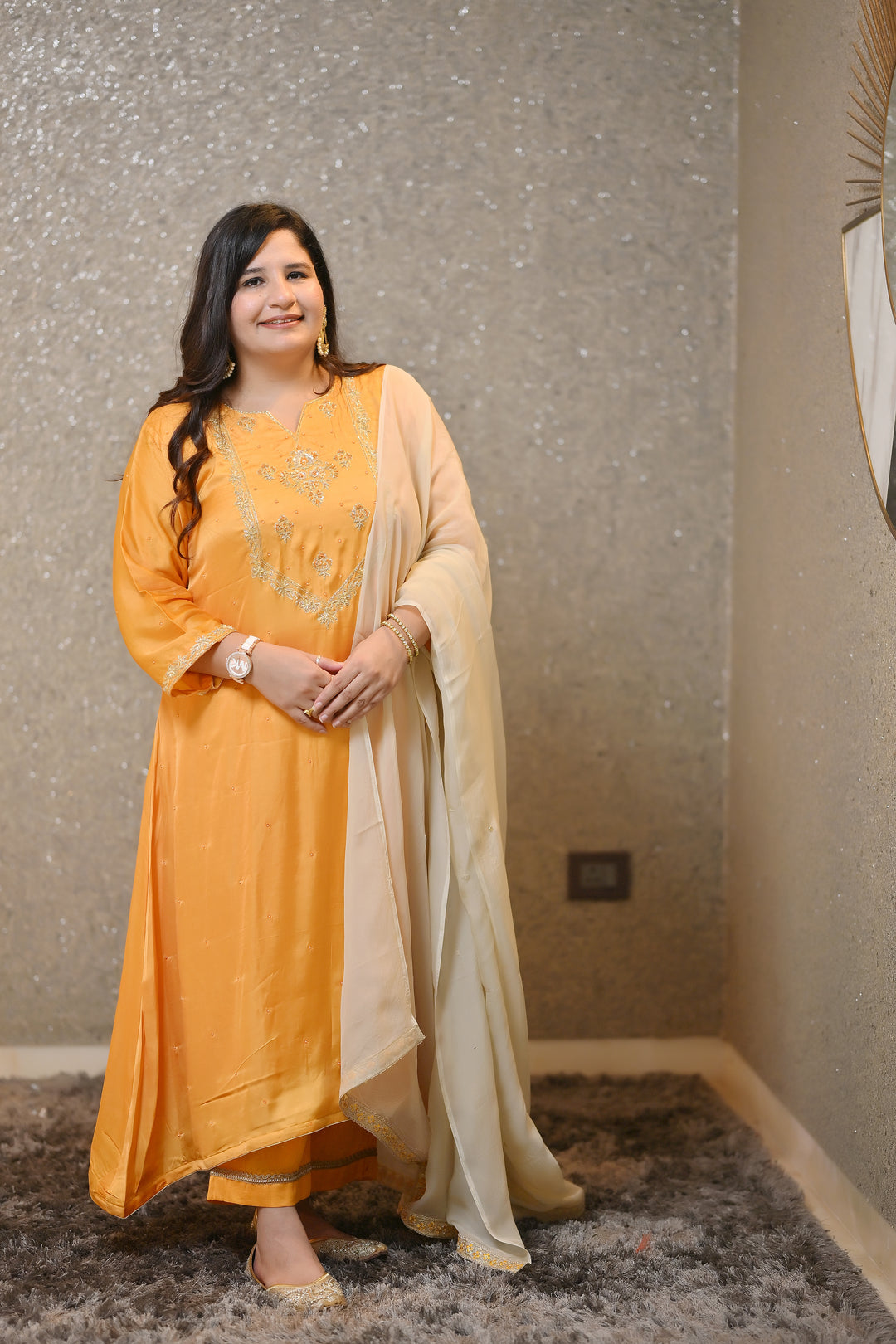 Yellow  Hand Embroidered Suit Set-Custom Made