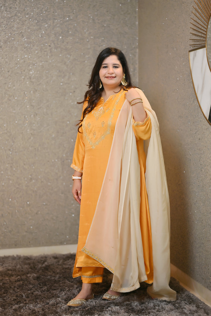 Yellow  Hand Embroidered Suit Set-Custom Made