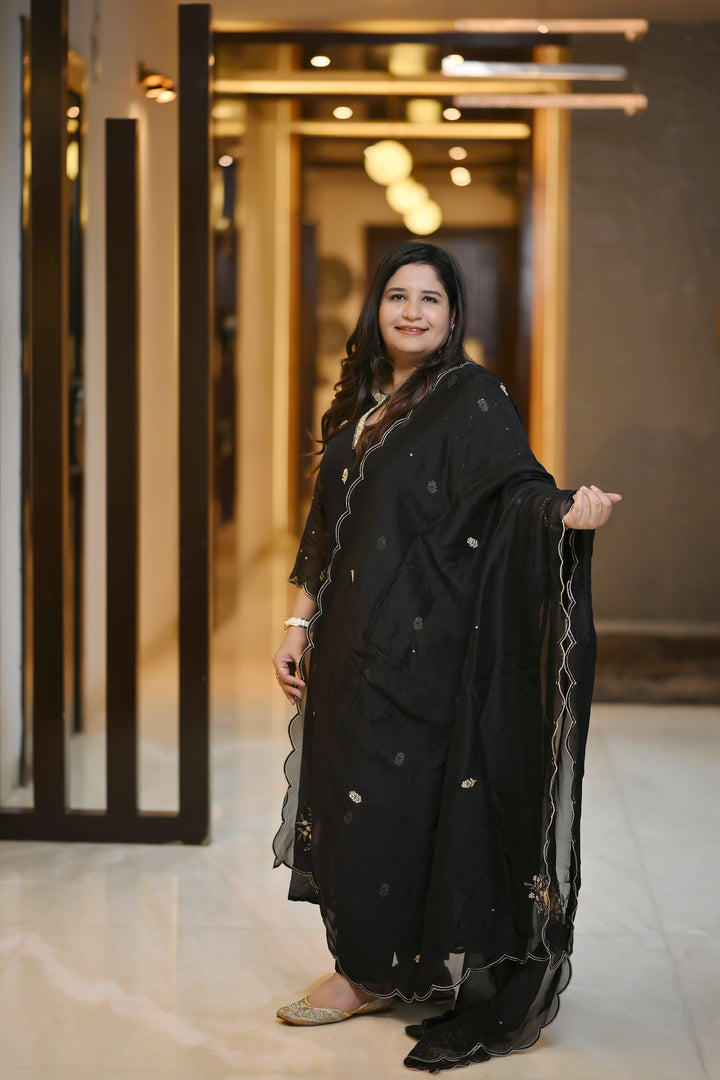 Black Hand Embroidered Suit Set-Custom Made