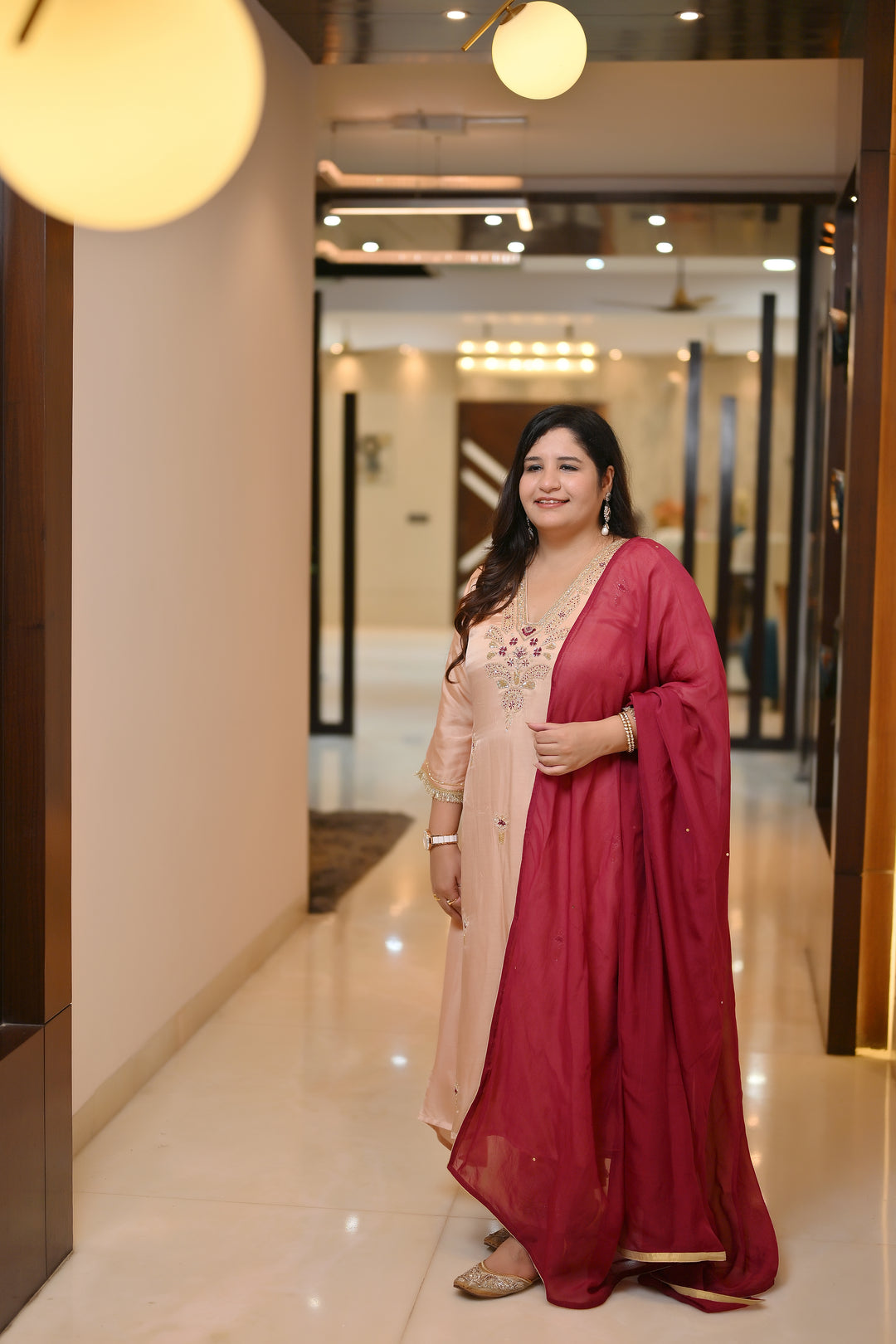 Beige Gold Hand Embroidered Suit Set-Custom Made