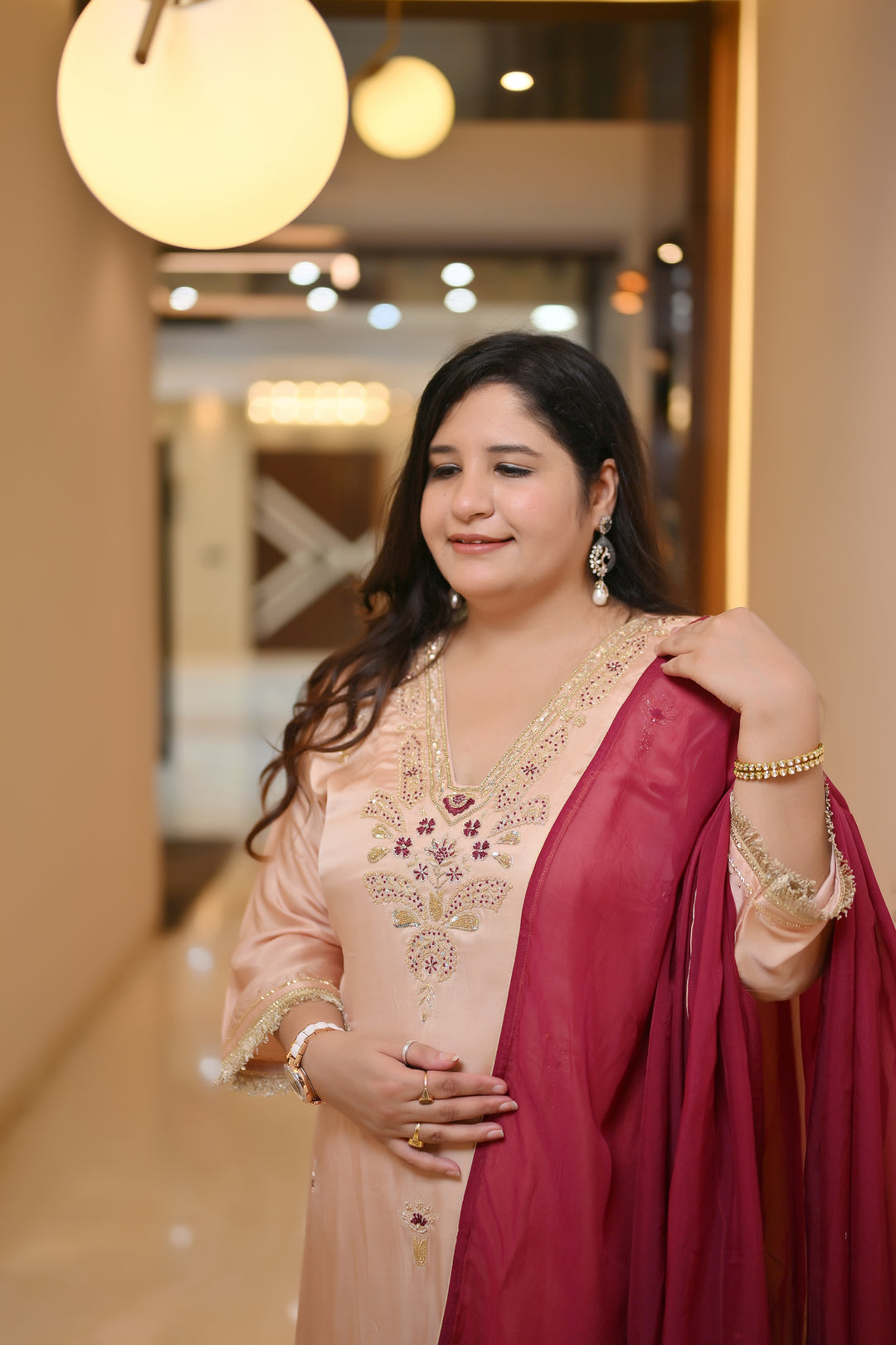 Beige Gold Hand Embroidered Suit Set-Custom Made