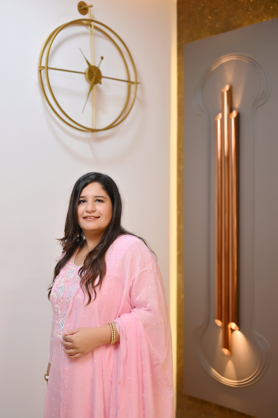 Baby Pink Hand Embroidered Suit Set-Custom Made