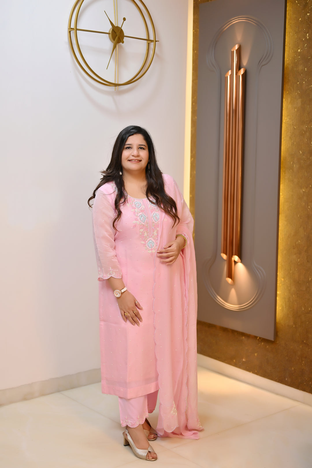 Baby Pink Hand Embroidered Suit Set-Custom Made