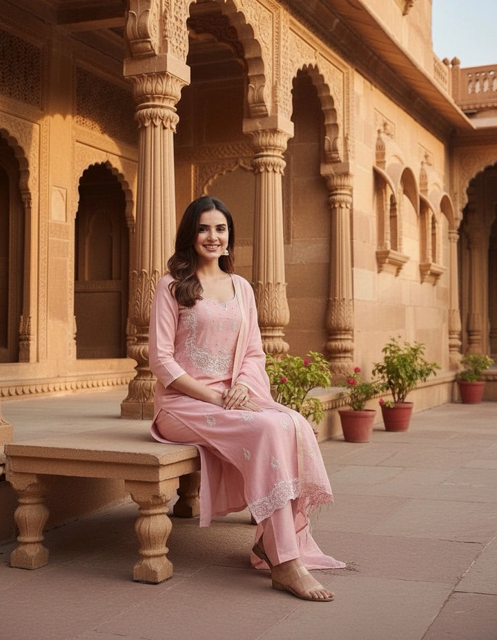 Mouve Chanderi Chikankari Suit Fabric