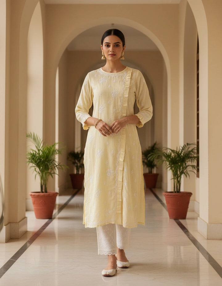 Light Yellow Cotton Chikankari kurta