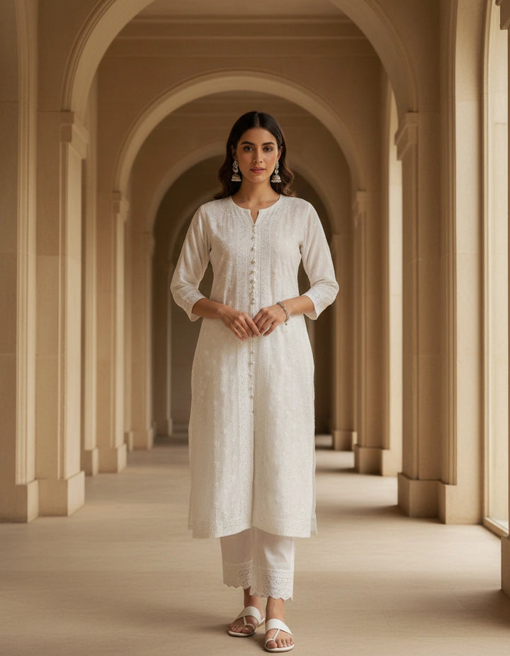 Off White Cotton Chikankari kurta