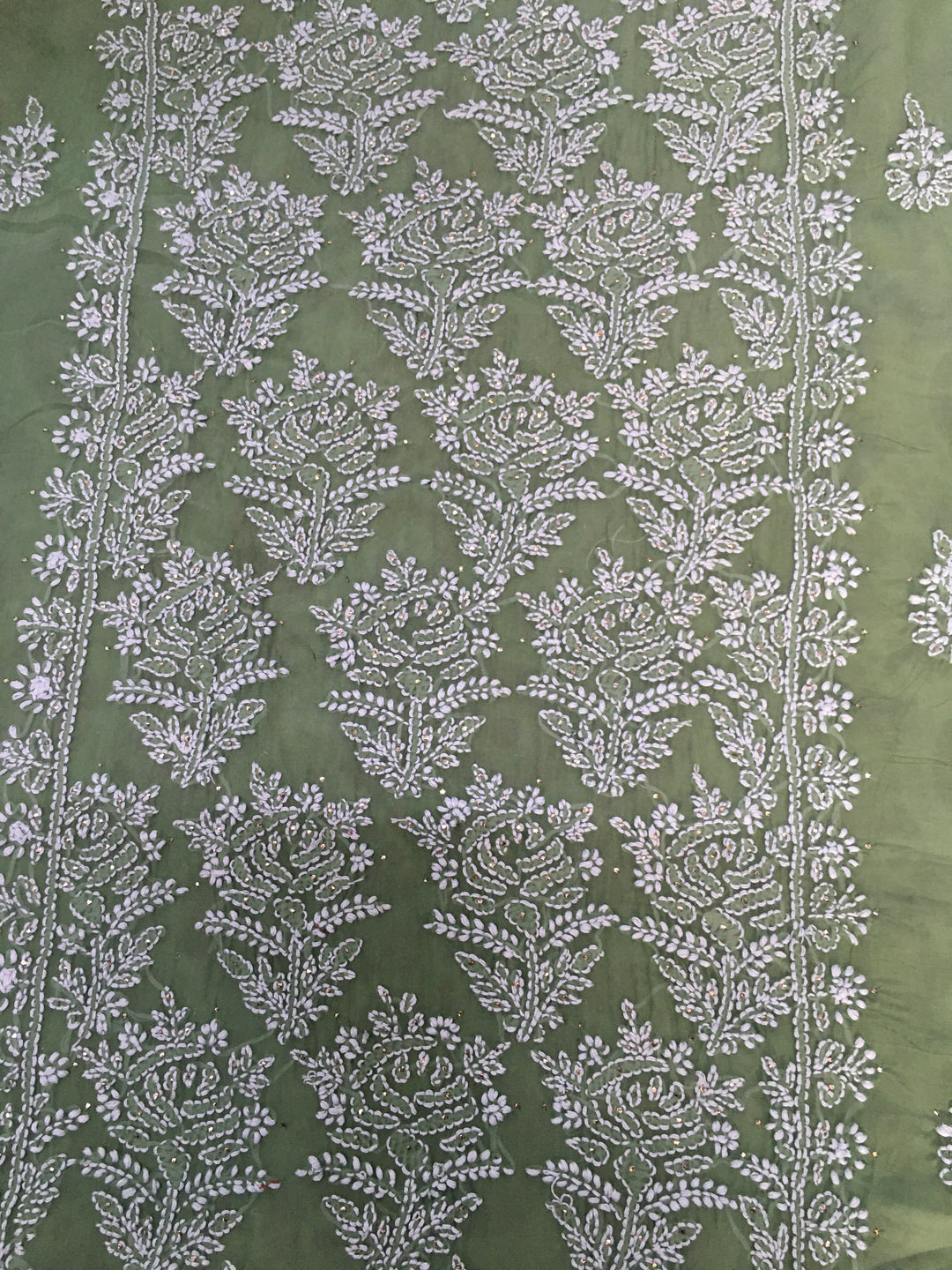 Olive green Chikankari Orzanga Kurta duppata Fabric
