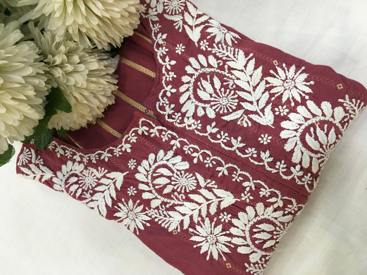 Onion pink printed Chikankari Kurta