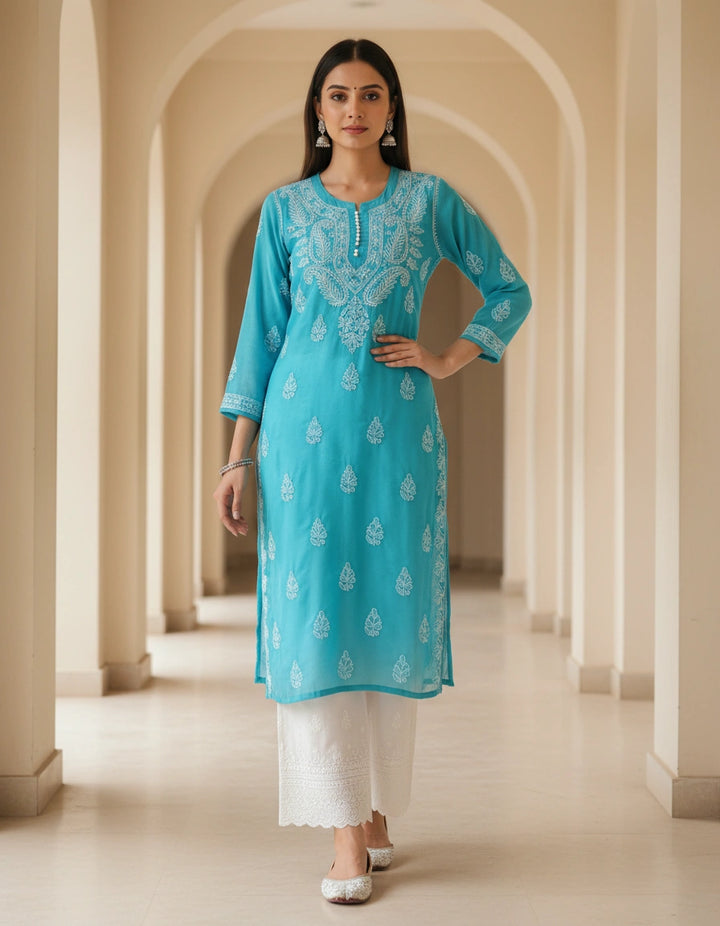 Blue Georgette Chikankari kurta