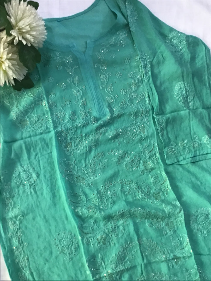 Sea Green Georgette Chikankari Kurta