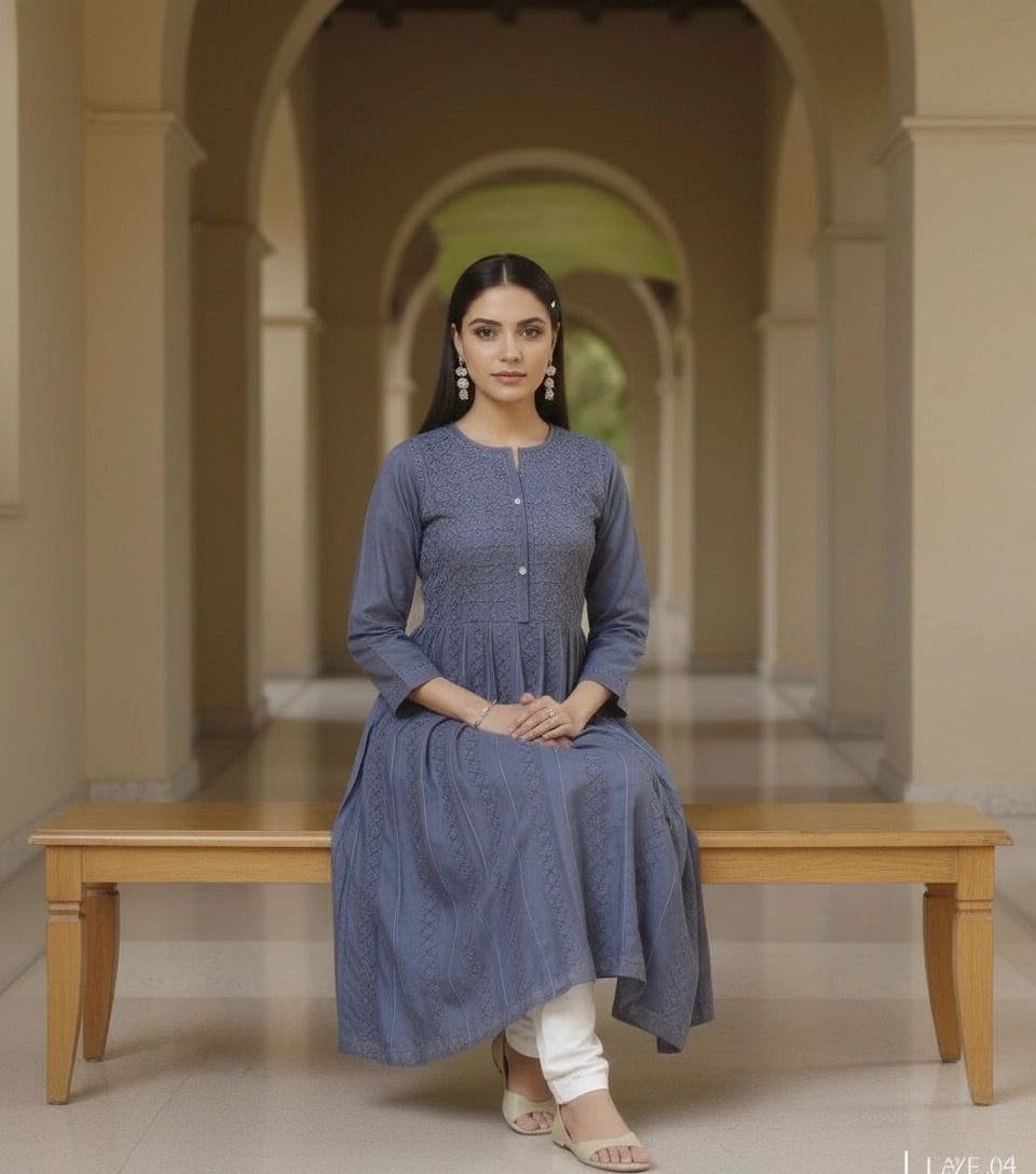 Navy Blue Georgette Chikankari Anarkali kurta