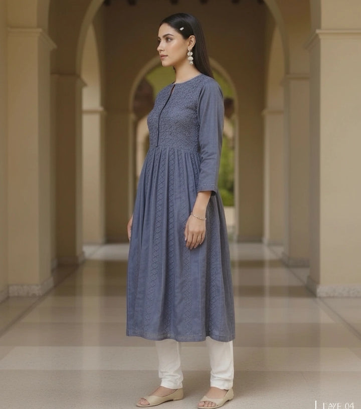 Navy Blue Georgette Chikankari Anarkali kurta