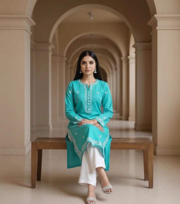 Sea Blue Rayon Chikankari kurta