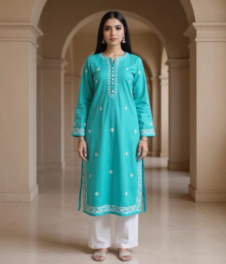 Sea Blue Rayon Chikankari kurta