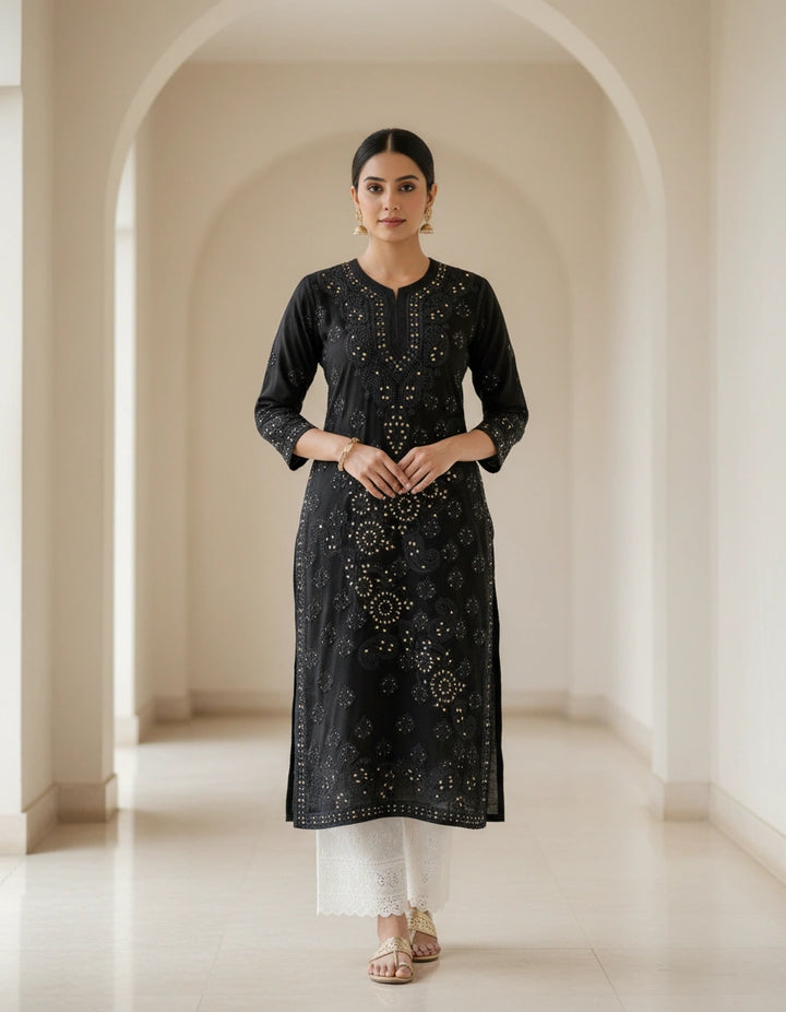 Black Pure Georgette Chikankari kurta