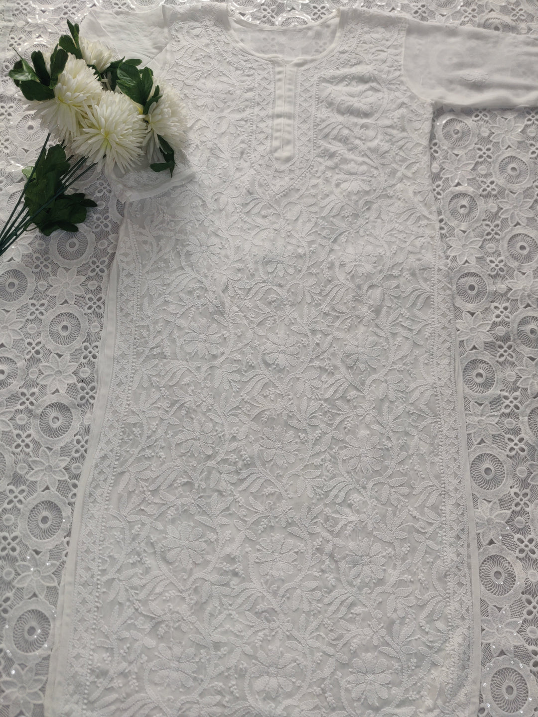 White Pure Georgette Chikankari kurta
